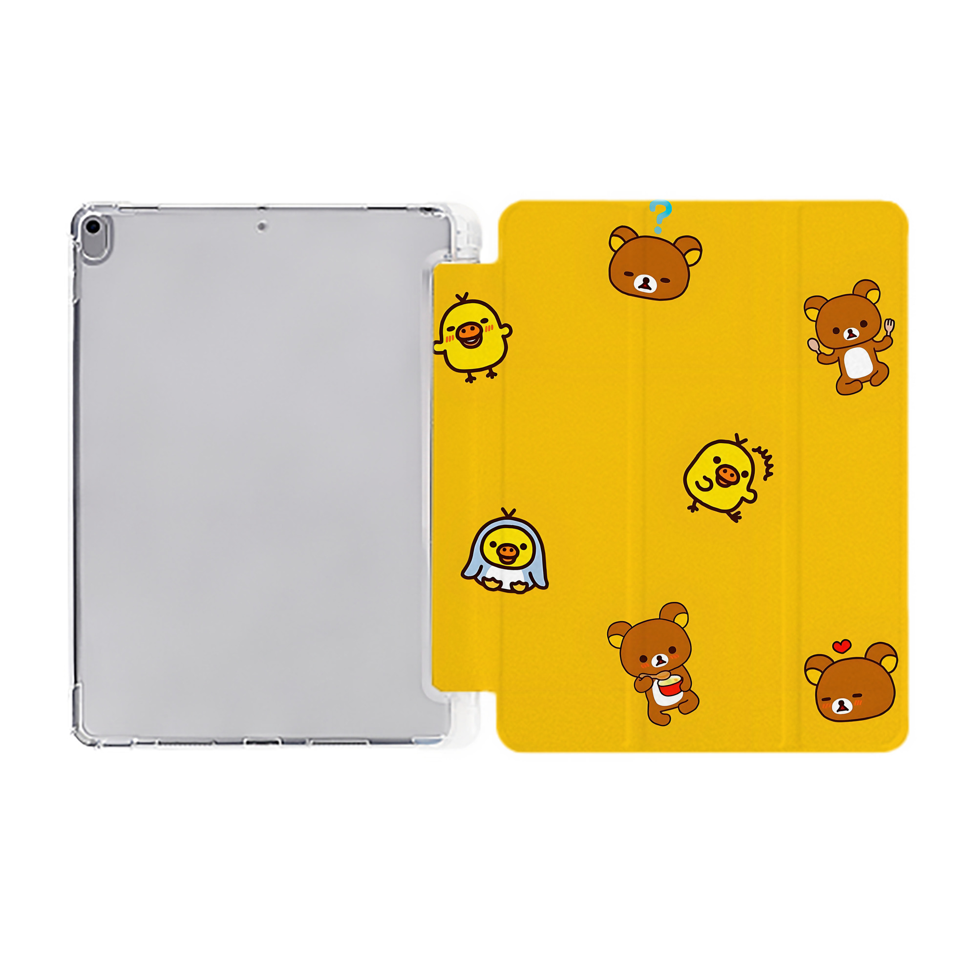 （画像用） リラックマ リラックマ キイロイトリ Rilakkuma Korilakkuma Kiiroitori IPad ケース ペン収納付き 三つ折りスタンド PUレザー×シリコン 対応機種9.5/10.5/10.9インチ